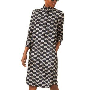 J. McLaughlin Berlin Midi Dress in Black Blue Heraldic Knot Size Small